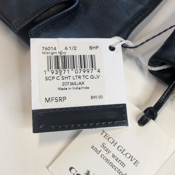 Coach Solid Midnight Navy Leather Tech Gloves, Size 6.5, NWT! - Picture 6 of 8